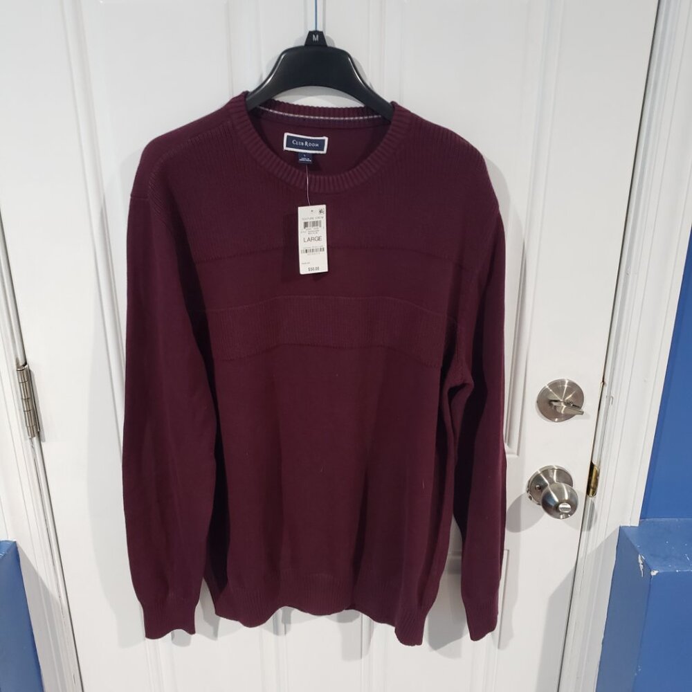 Club Room Textured Cotton Crewneck Sweater Red Plum NWT